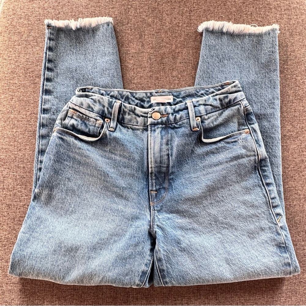 Good American Good Girlfriend Straight Leg Jeans Frayed Size 0/25 - Picture 4 of 7